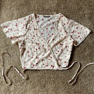 White Floral Tie Top